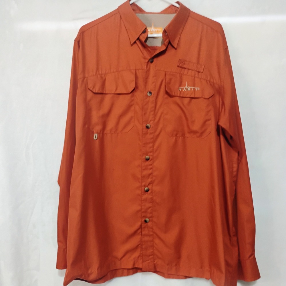 Habit Mens Large Long Sleeve Fishing Shirt Mecca Orange UPF 30+ Ripstop Z